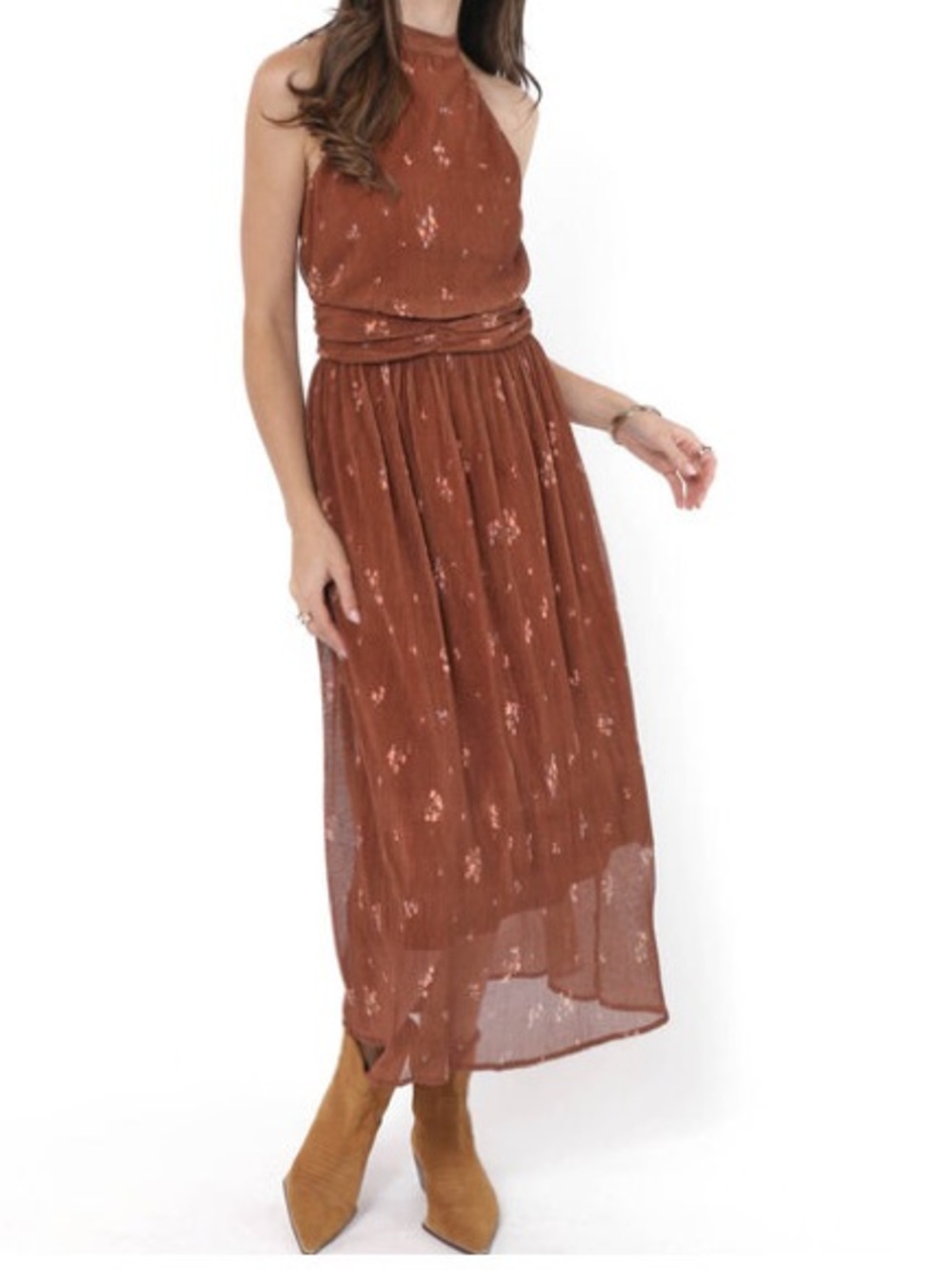 Sadie & Sage Rust Floral Halter Maxi Dress